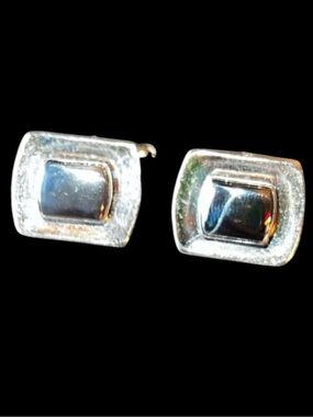 Vintage Destino Italian Sterling Silver Hematite Square Formal Cuff Links